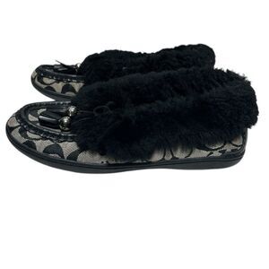 Coach Black and Gray Logo Tassel Loafers / Moccasins